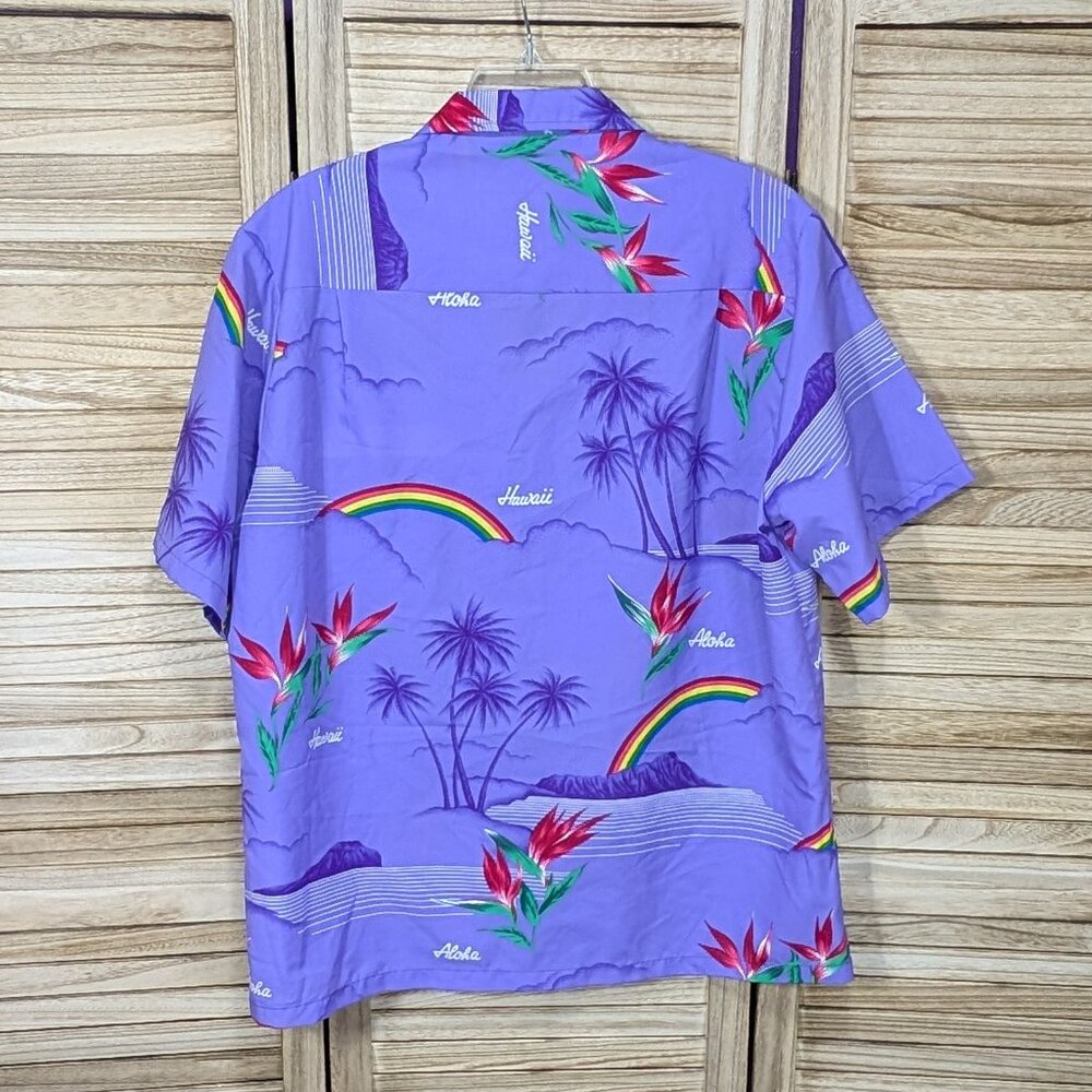 Casual Wear Made in Hawaii Hawaiian Shirt Rainbow and Palm Tree Design XL - Picture 9 of 11